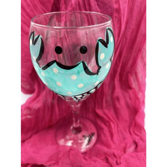 Hand Painted Crab Wine Glasses Set 4 Beach Bar Wear Signed Terri - Picture 4 of 6